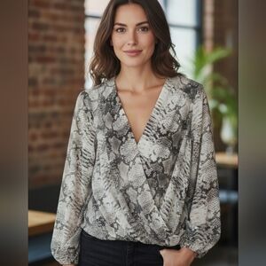 CATHERINE MALANDRINO Chic Snake Print Blouse, Size M